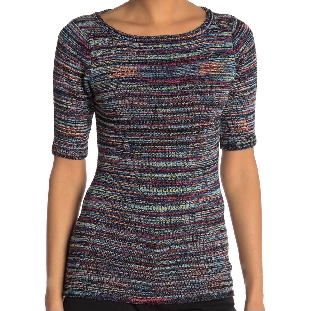 Vertigo Space Dye Elbow Length Sleeve Top